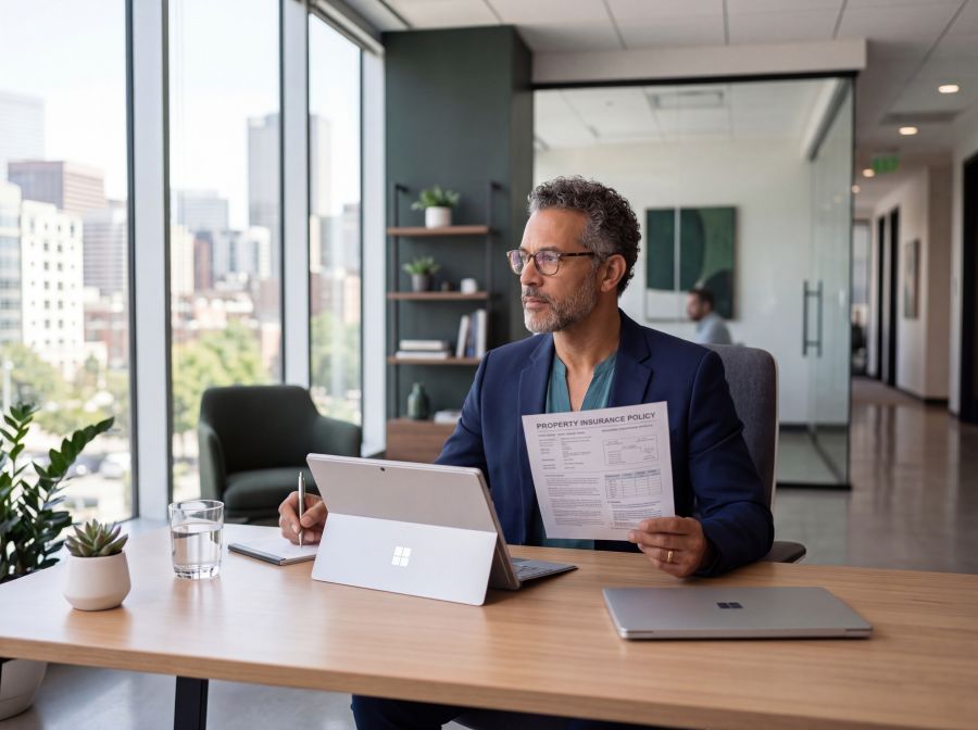 Licensed appraiser reviewing insurance policy